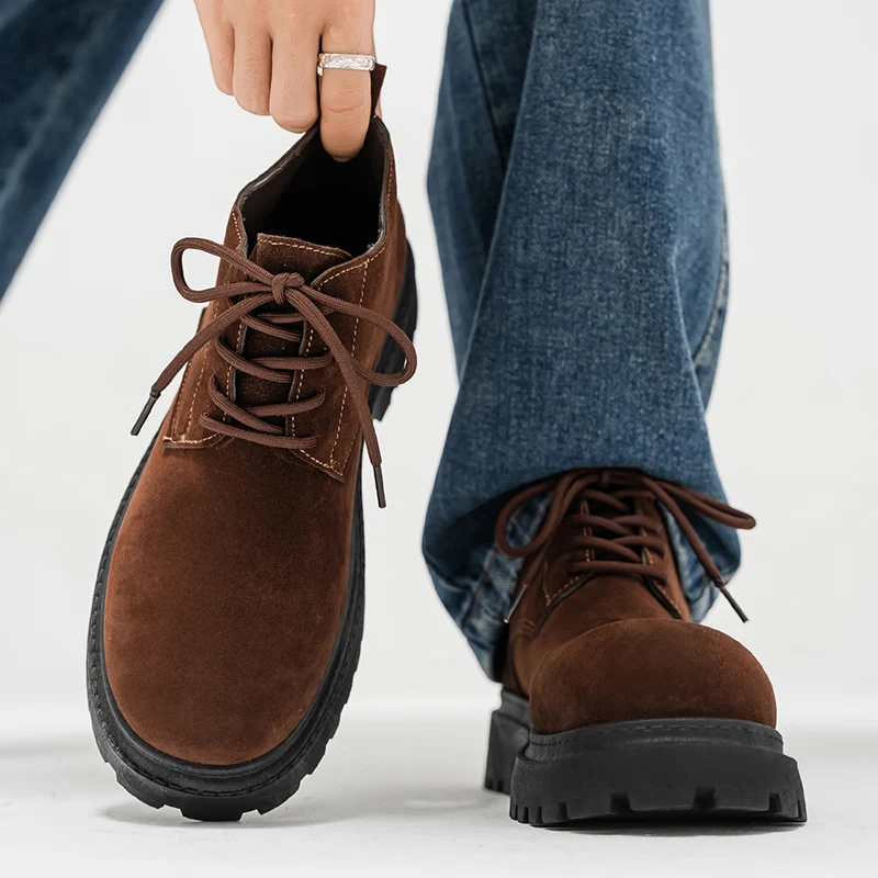 

Autumn Men Platform Shoes Suede Leather Work Shoes Male Lace-up High Quality Sneaker Casual British Outdoor Business Shoes