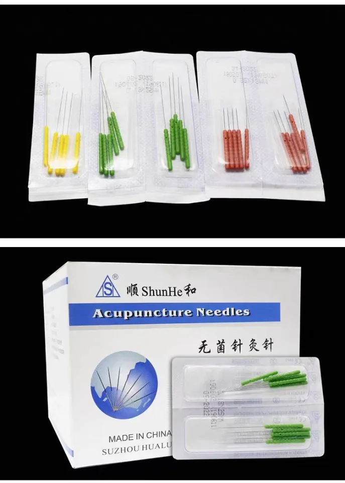 500 Uds. Agujas de acupuntura desechables con mango de plástico de colores shunhe con tamaño de tubo 0,16*7/13mm/0,12*7/15mm