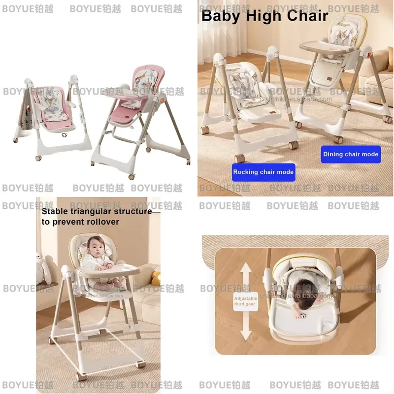 Portable Baby High Chair Foldable Feeding Seat with Safety Harness Swing Function for Toddlers Infants Kids Dining Booster view 2