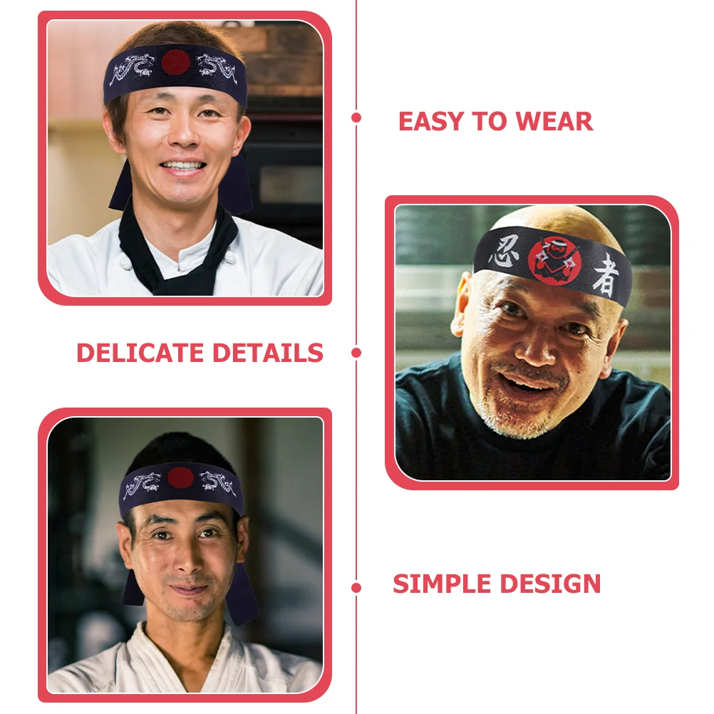 2 Stuks Japanse Ninja Hoofddoek Bands Sushi Chef Hoofdband Samurai Brede Zijde Kostuum Polyester Karate Decoratieve Hoofdbanden