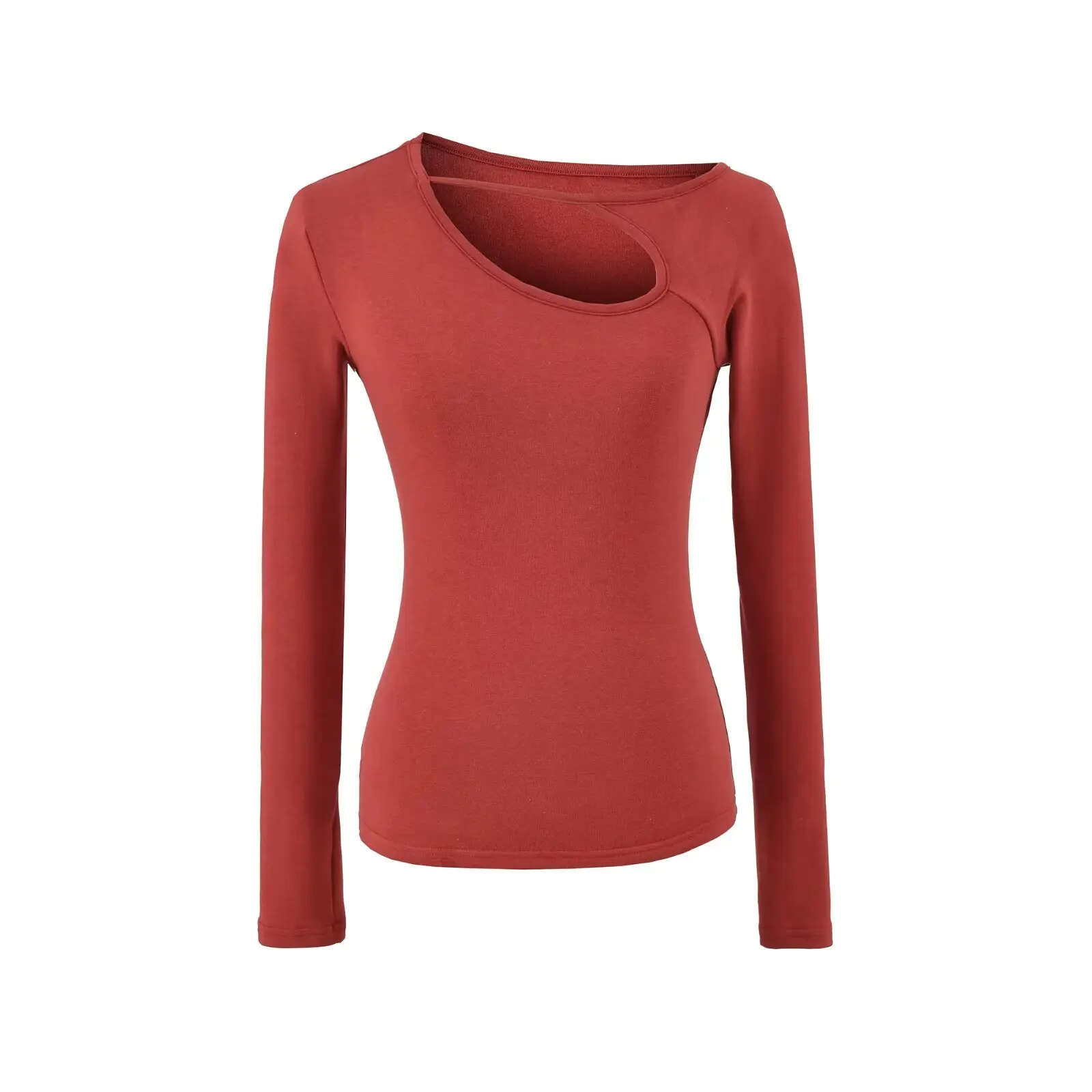 Fce اصطف طويل Sve تي شيرت المرأة الخريف الشتاء الجوف خارج oulder Baring قاعدة irt الفتاة سليم صالح لون نقي #2