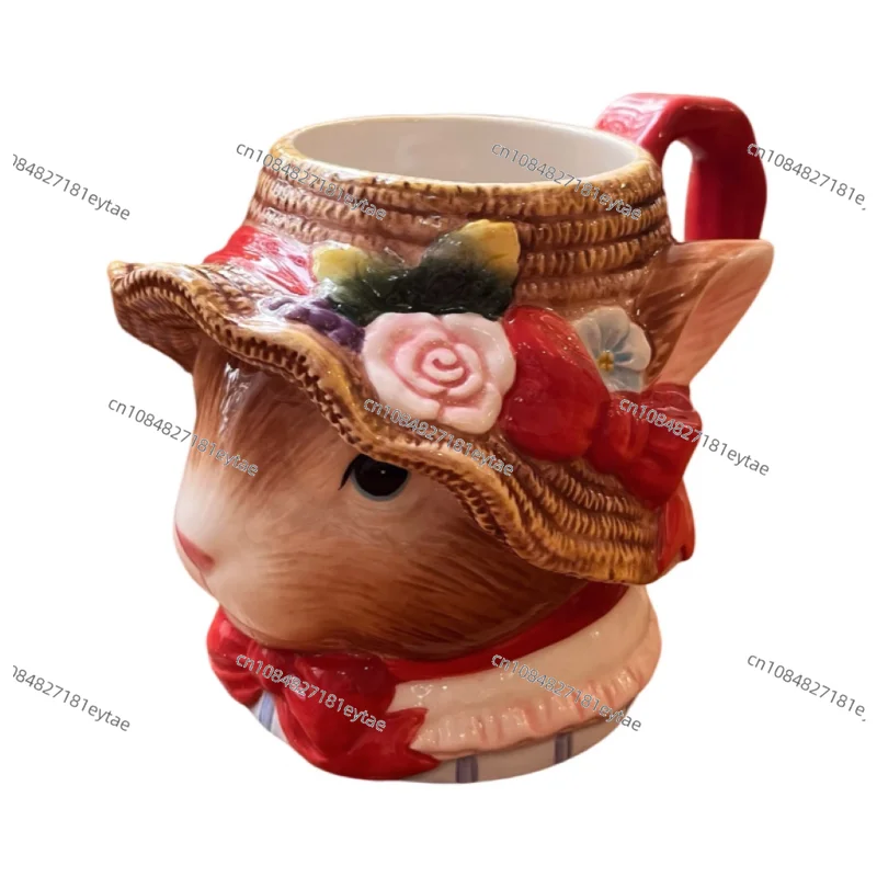500ML Creative hand-painted rabbits large capacity ceramic cup Americano coffee cup mug mug household cute breakfast milk cup