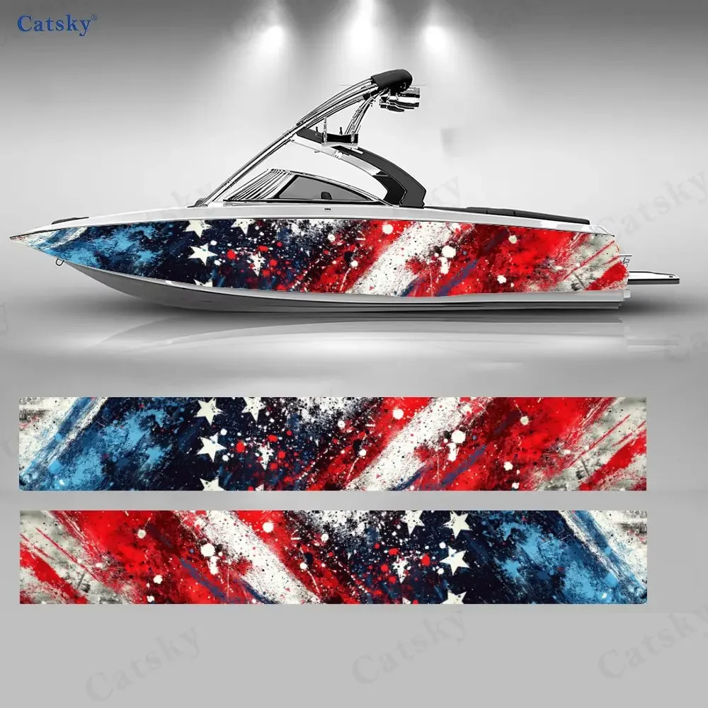 2Pcs Star Stripe Splash Boat Stickers, PVC Waterproof Durable Vinyl Wrap Decals for Fishing Boats, Durable and Stylish Design
