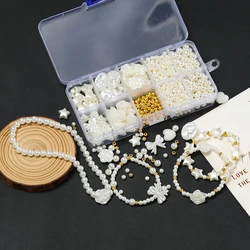 747pcs/Box Flower Star Heart ABS Imitation Pearls Beads 4/6mm Round Loose Beads for Earrings Necklace Bracelet Jewelry Making