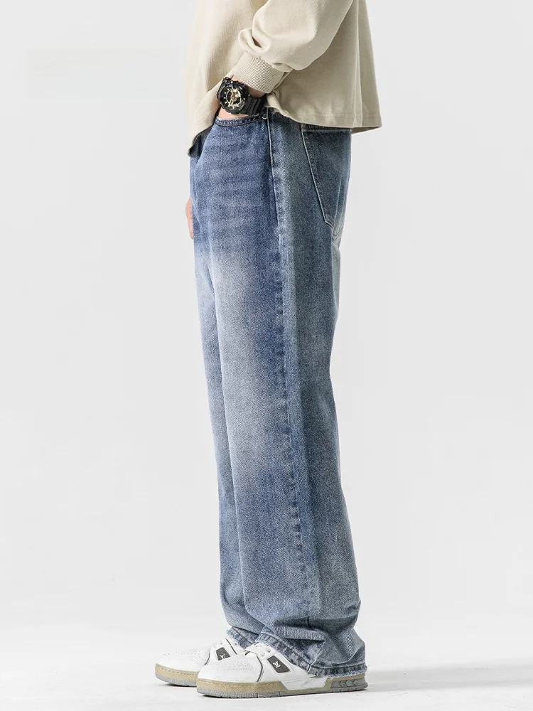 

Мужские джинсы MMOPTOP в японском стиле, синие, винтажные, прямого кроя, осенние, универсальные, повседневные, свободного кроя