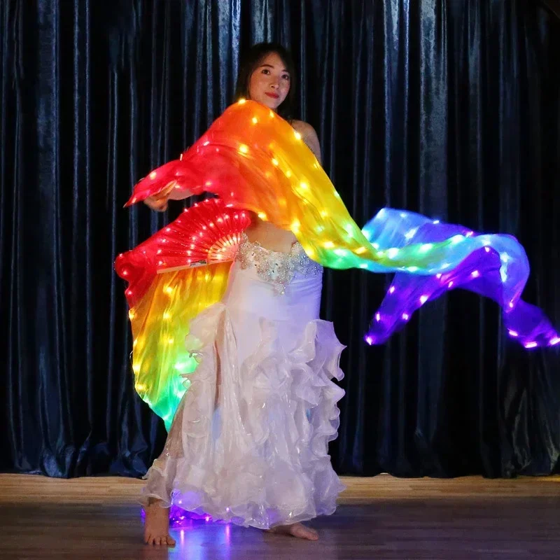 

Ruoru 90*180cm Luminous Rainbow Light LED Fan Veils Bellydance Oriental Belly Dance Silk Fan Veil for Women Dancing Costumes