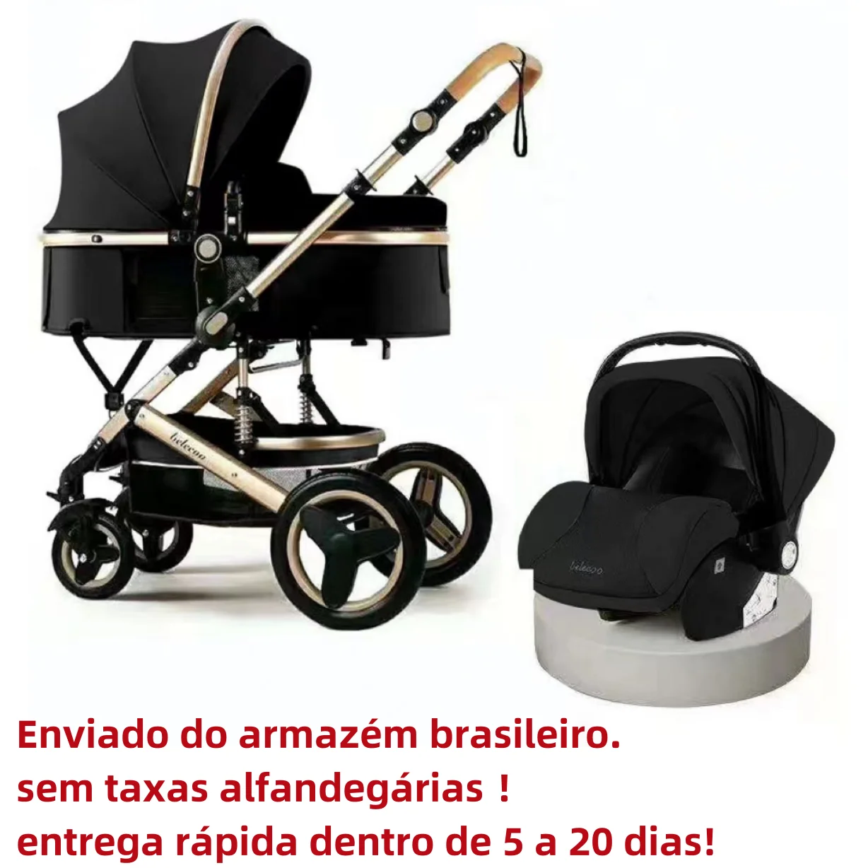 Carrinho de bebê Belecoo de alta qualidade, sistema de viagem 3-1, carrinho de bebê com grande espaço, uma chave dobrável, fácil de usar e fácil de transportar