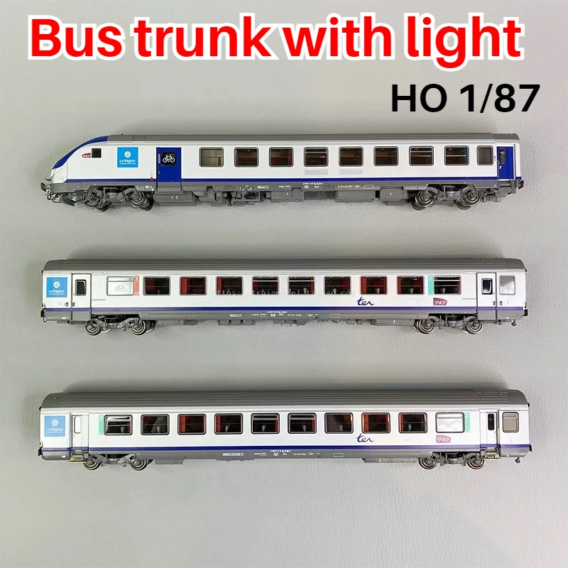 Model Kereta Api HO Tipe 1/87, Gerbong Penumpang dengan Lampu Tiga Bagian 41232 Blue Label Train Set, Mainan Anak Laki-laki, Hadiah