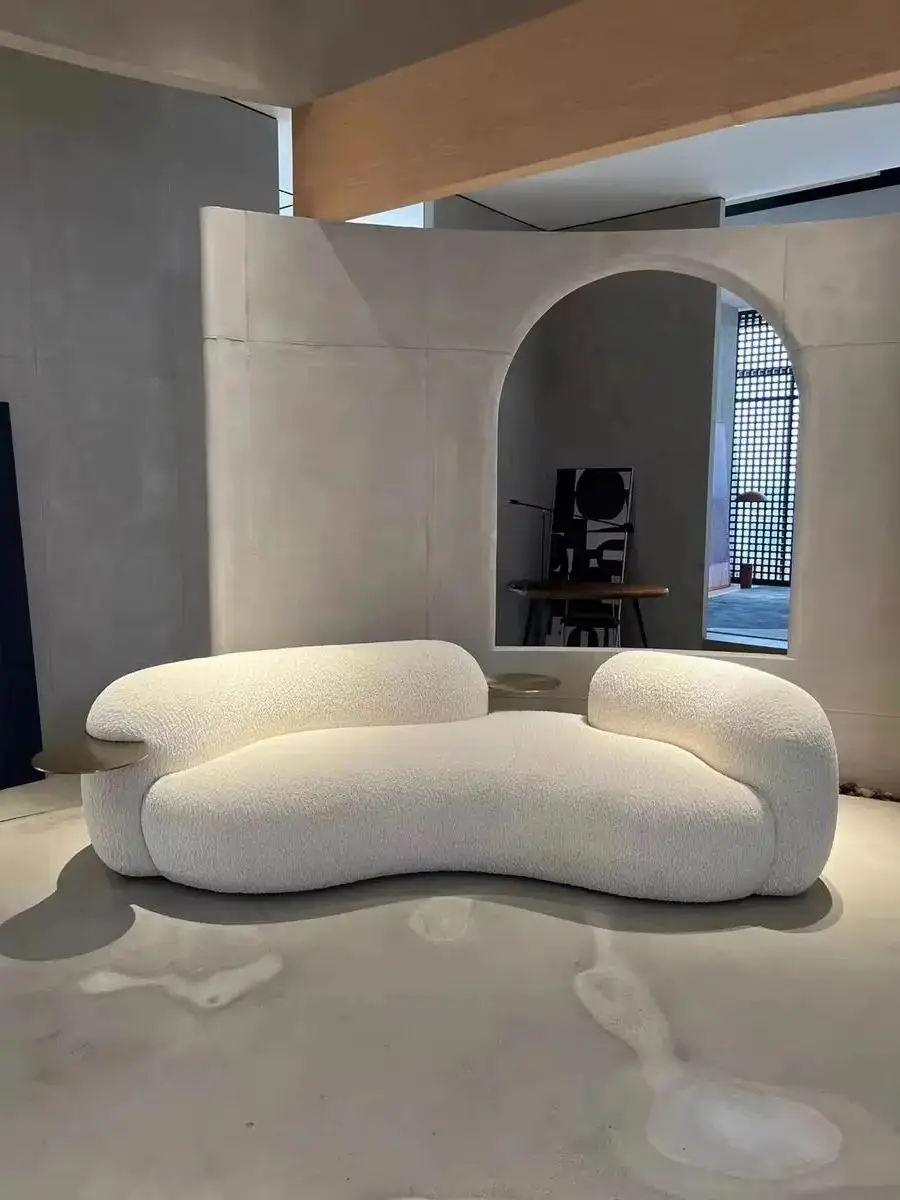 Custom Nordic light luxury sofa minimalist creative three curved fabric cream wind small household sofa