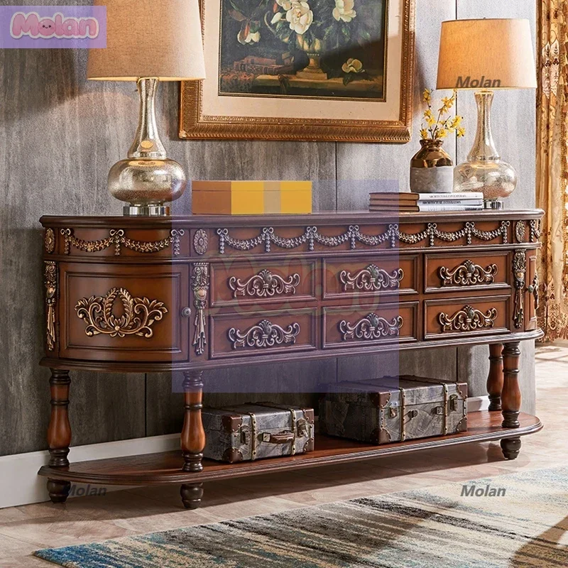 

European long entrance table Solid wood American aisle cabinet Entrance table End view table Against the wall Corridor side