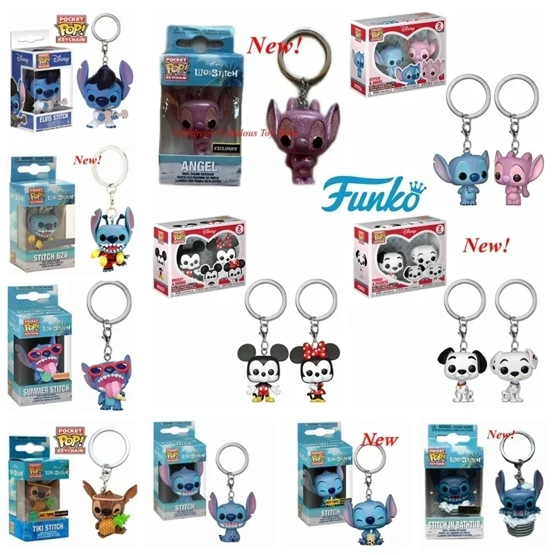 New FUNKO Keychains Disney Mickey&Minnie 2 Pack Pongo Stitch&Angel STITCH Elvis TIKI Lilo&STITCH Lilo Vinyl Figure Toys