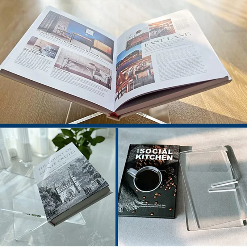 Acrylic Book Holder X-Shaped Display Stand for Cookbook Recipe Menu Magazines Storybook Holder for Display And Reading Books