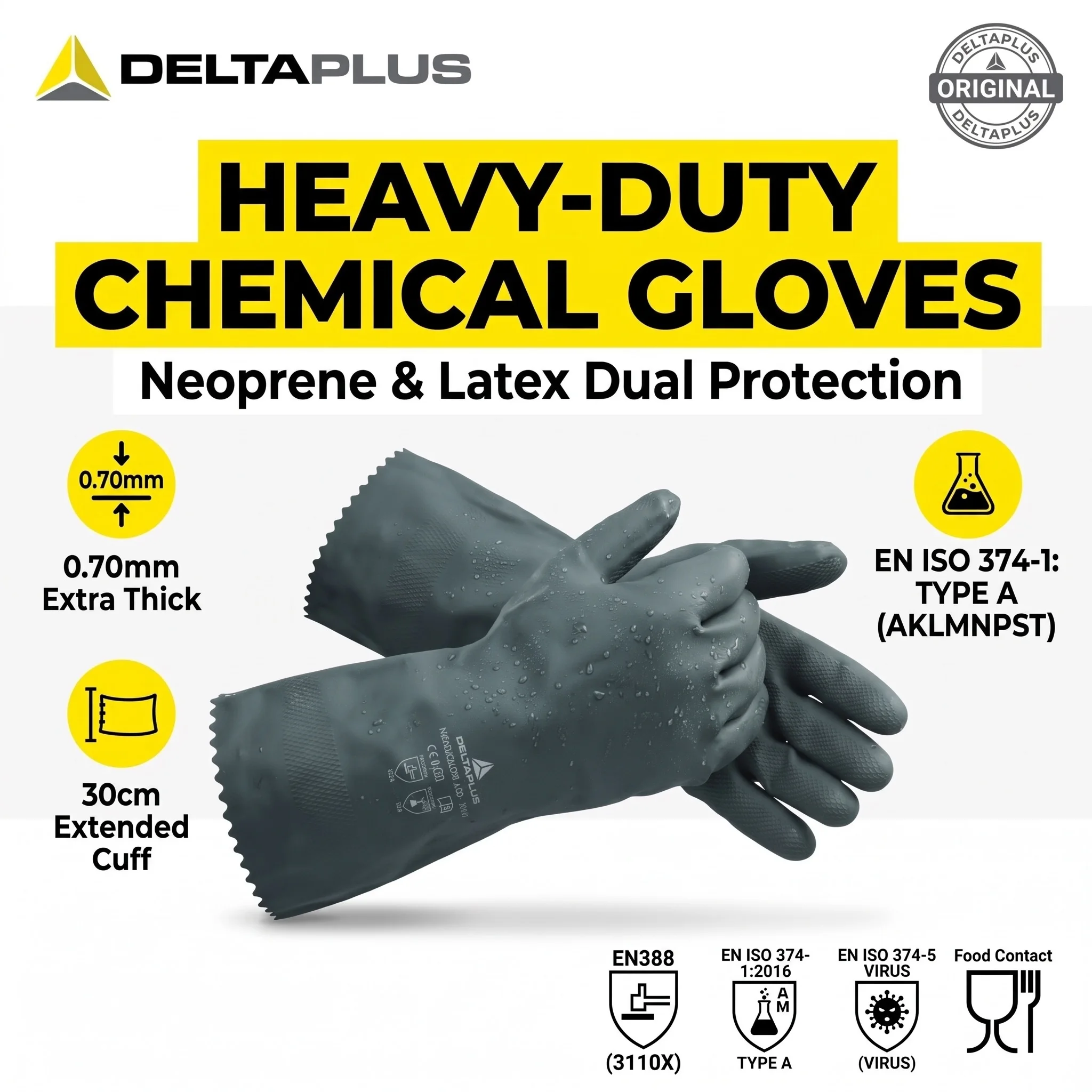 Deltaplus VE530 Neoprene Chemical Resistant Gloves 201530 Heavy Duty Waterproof Rubber Safety Work Gloves Guantes De Trabajo