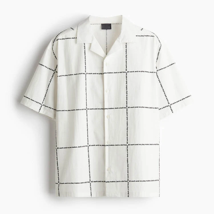 

Рубашка с кубинским воротником и текстовым принтом, рубашки на пуговицах, классическая повседневная модная популярная одежда унисекс, уличная одежда