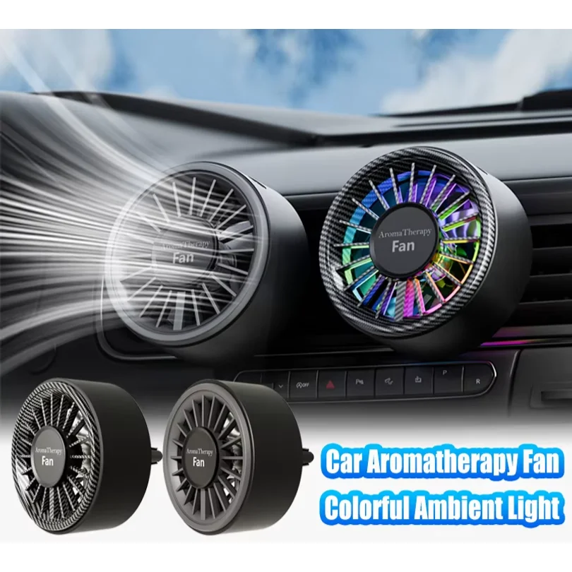 Car Mini Fan Air Outlet Fan Colorful Ambient Light Type C Charging Port Car Air Outlet Clip Fans 3 Speeds Air Freshener