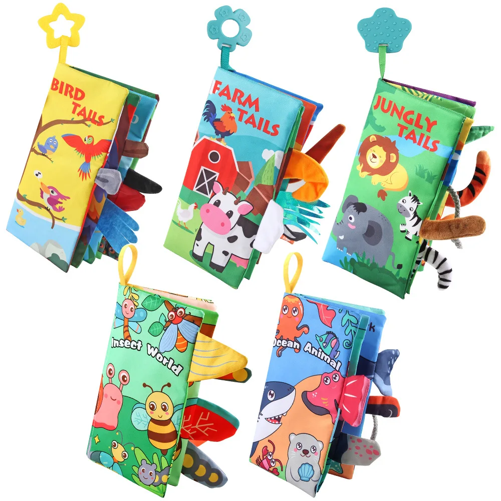 8 Page Tail Cloth Book Touch And Feel Infant Soft Books Cartoon Animals Development Interactive Early Education Toys For Baby