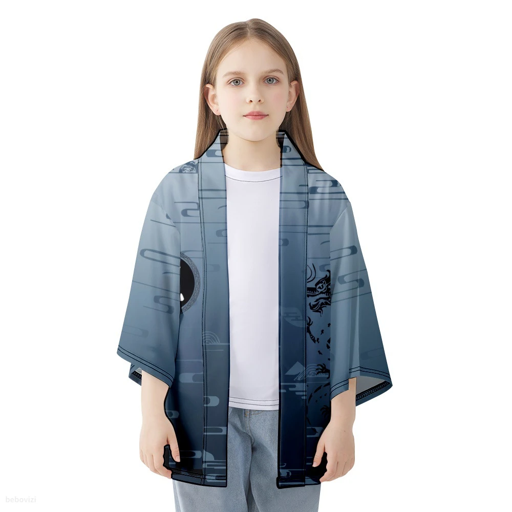 Anime Dragon Printed Kimono 3/4 Sleeve Shirt Oversized Top 2023 Summer Beach Haori Fashion Traditional Clothing