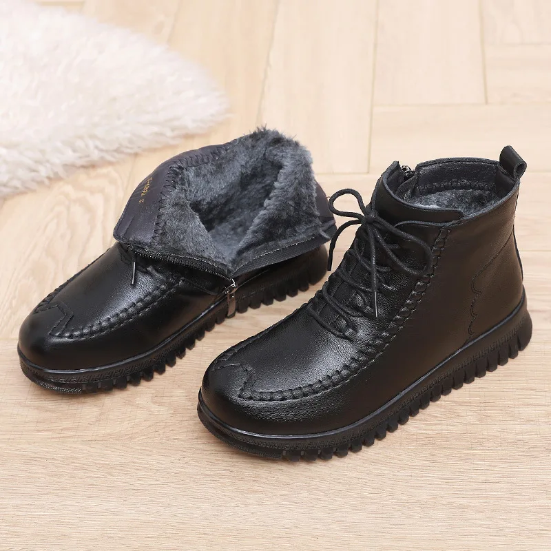

GKTINOO 2025 зимние кожаные женские ботильоны, женские толстые плюшевые теплые повседневные зимние ботинки, непромокаемые нескользящие ботинки для мам