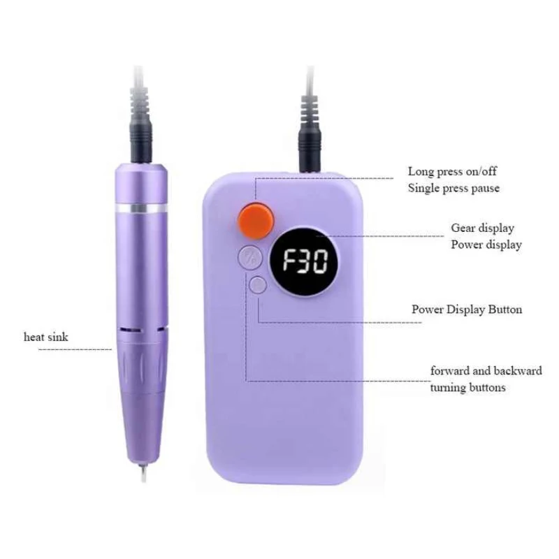 DDQ 30000RPM Rechargeable Nail Drill Machine for Polished Exfoliation with LCD Display Low Noise Nail Drill Sander for Gel Nails