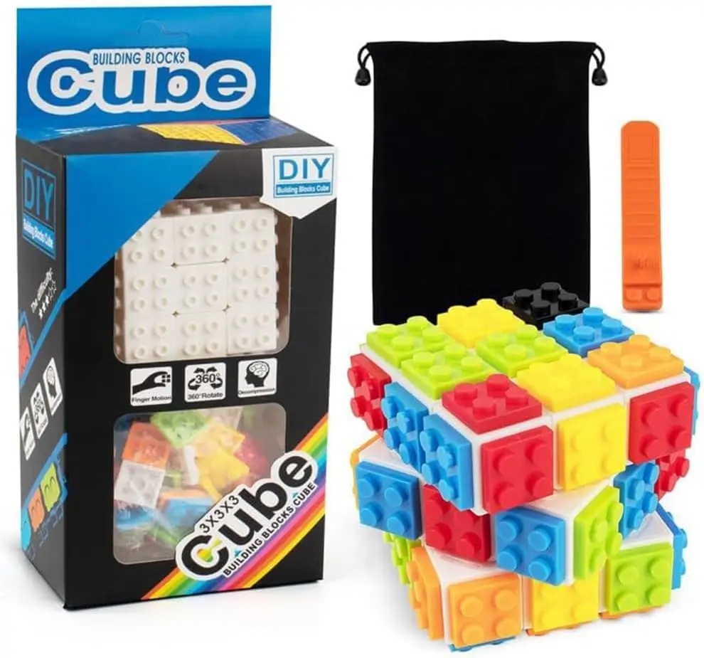 

3x3x3 Speed Cube Building Blocks Toy, 2-in-1 Magic Puzzle Game for Kids and Adults with Brick Separator