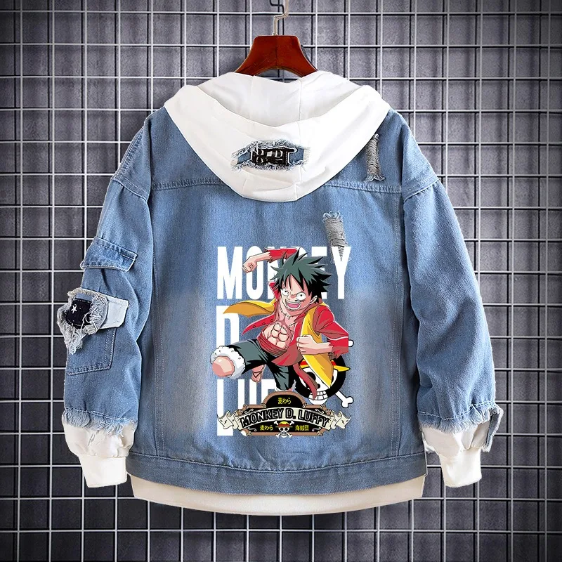 

One Piece Adult Denim Jacket Luffy Fashion Anime Figures Jackets Boy Trendy Cool Coat Top Man Clothing Gifts
