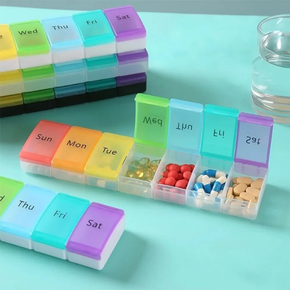 

Новый большой ежедневный Радужный еженедельный чехол-органайзер для таблеток, 7-дневный 7-сеточный органайзер для хранения витамина, лекарственных добавок, рыбьих масел