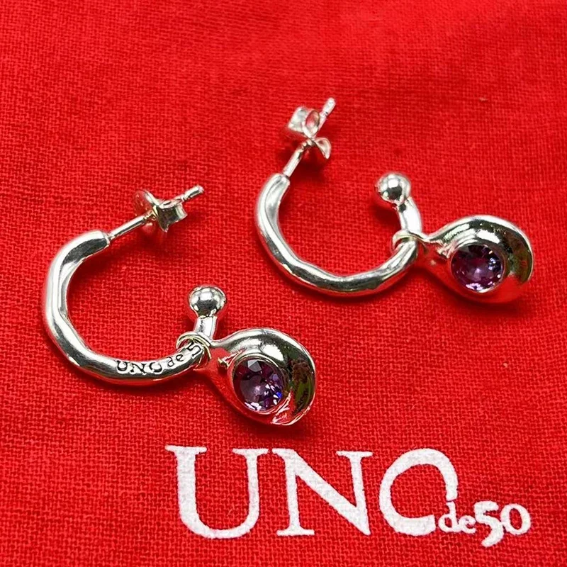 2023 UNOde50 Bestselling Spanish Fashion Trend High Quality Purple Gem Women's Earrings Romantic Jewelry Gift Bag with Bag