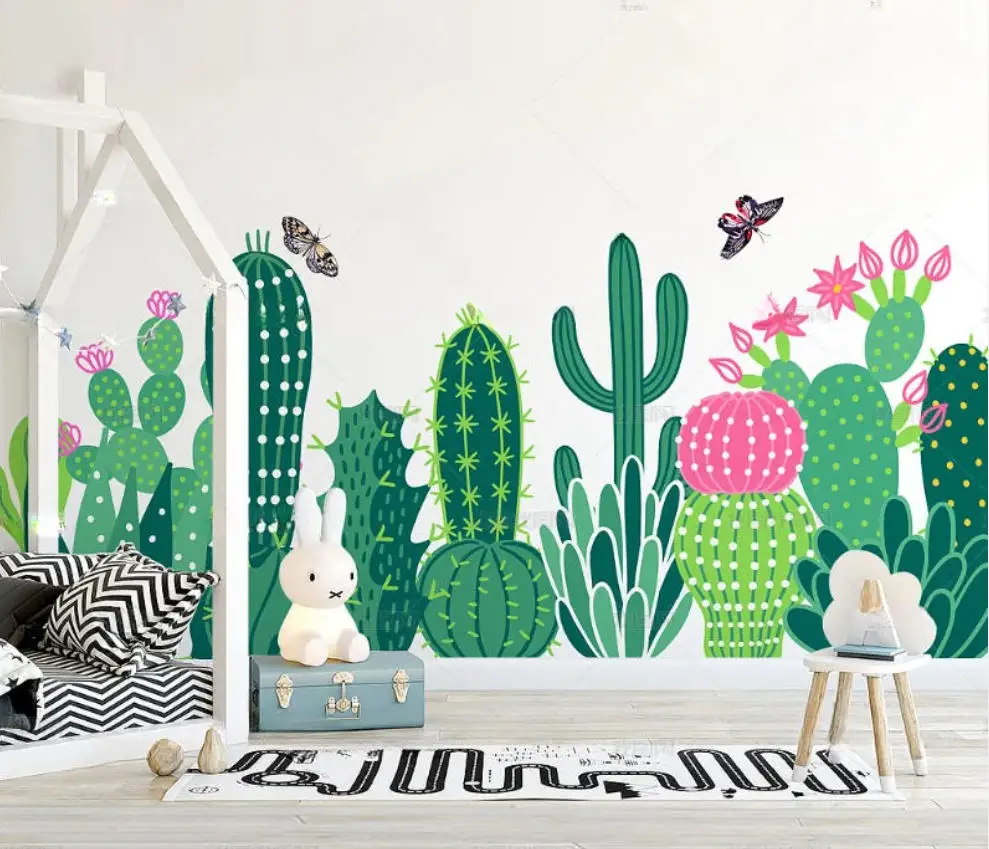 

Custom Wallpapers Handmade Pastoral Plants Flowers Cactus TV Wall Background Wall Decorative Painting wallpaper papier peint