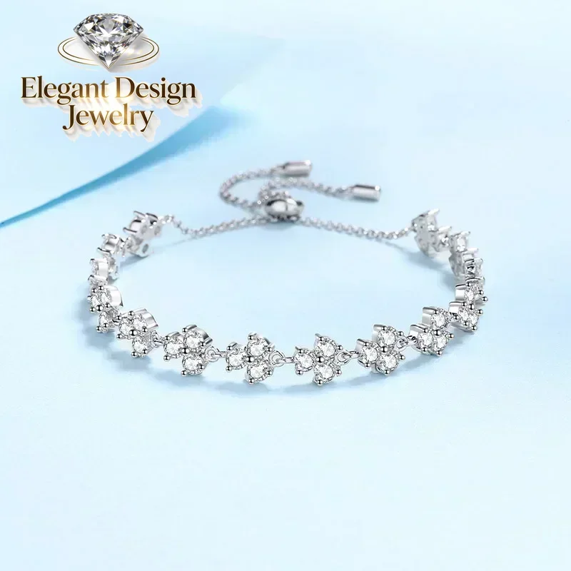 Elegant-Design Full Inlaid Moissanite 4.2CT Bracelet, Platinum PT950 Push Pull Adjustable Bracelet Fine Jewelry Exquisite Style