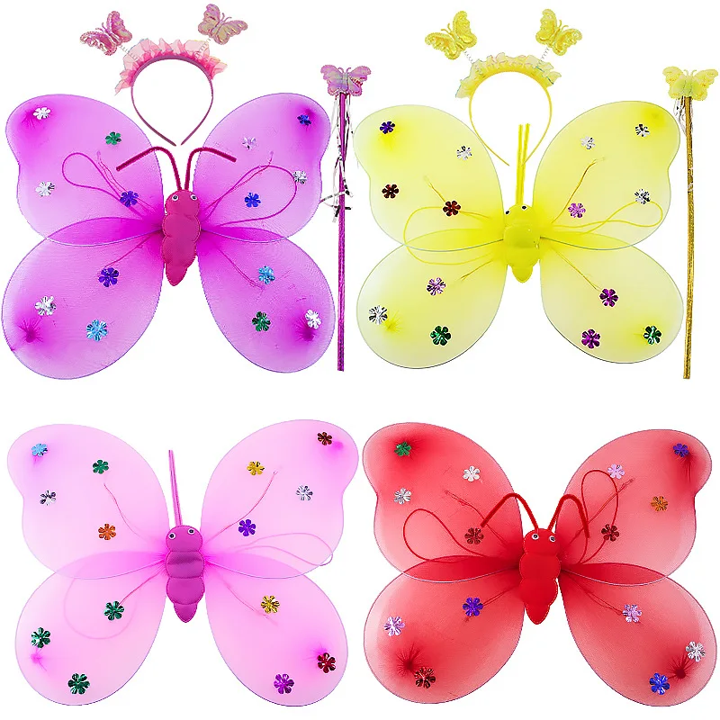 Creative Simulation Butterfly Wings Fairy Wand Hair Bands Set Children's Party Dress Up Cosplay Props Kids Light-emitting Toys