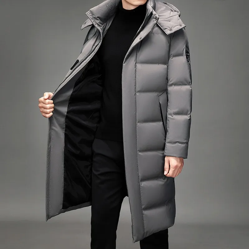 Hooded Zipper Coat Regular Fit with Zipper Front Warmth Retention Extra Thick Daily Wear Collarless Long Length Winter for Men