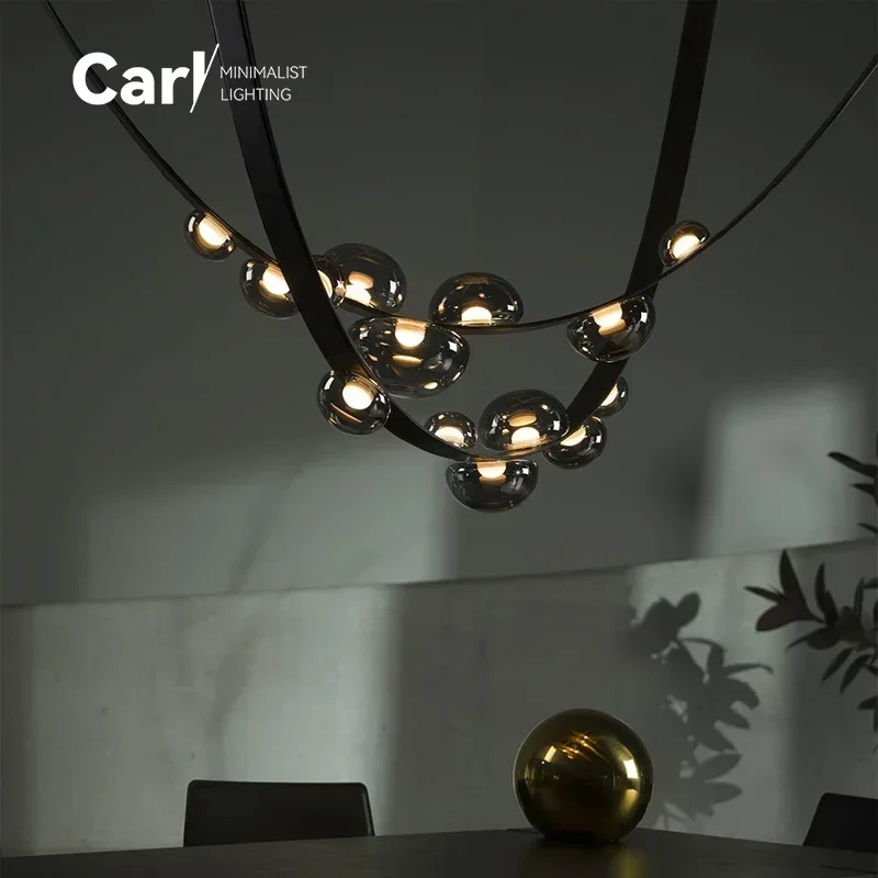 Modern Minimalist Living Room Belt Ceiling Chandelier Creative Villa Restaurant Bar Designer Leather Home Decorative Lights