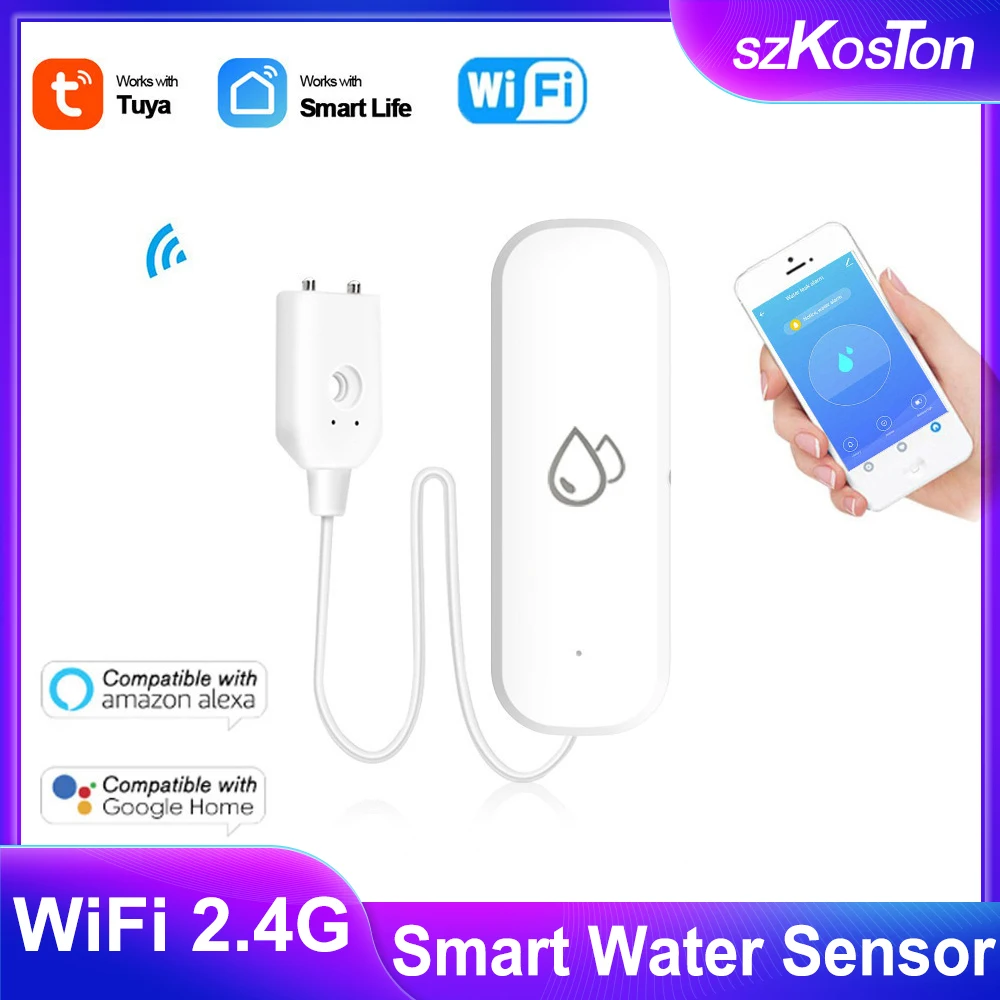 Tuya เซ็นเซอร์วัดน้ำ WIFI, เซ็นเซอร์วัดระดับน้ำรั่วซึมอิสระระบบเตือนภัยป้องกันความปลอดภัยสมาร์ทโฮมระบบอัตโนมัติ