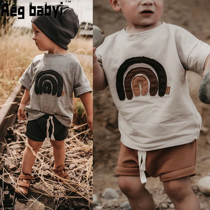 

New Summer Infant Kids Shirts Patch Rainbow Cotton Boys Girls T-shirt Children Outfits Top Clothes For Toddler Baby Tees