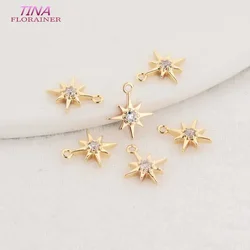 6PCS 8x10MM 14K Gold Color Plated and Zircon Star Connect Charms Pendants Jewelry Making Supplies Diy Accessories