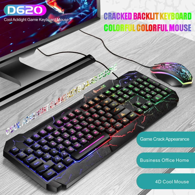 Teclado e Mouse Gamer Mecânico com Fio, Retroiluminação RGB, Design Ergonômico USB, Conjunto de Teclado e Mouse para PC