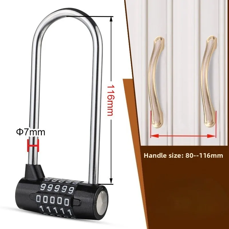 Candado de contraseña de 5 dígitos con extensión en forma de U para puerta de armario, cerradura de contraseña en forma de U, cabezal de candado de contraseña