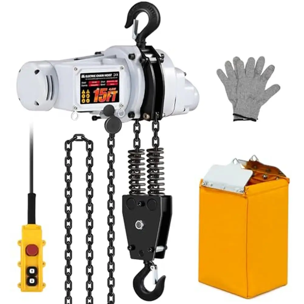 Electric Chain Hoist 2200lb 1 Ton G80 Double Chain 15ft Lifting Height Crane Hoist with Control Cord Heavy-Duty Industrial Power