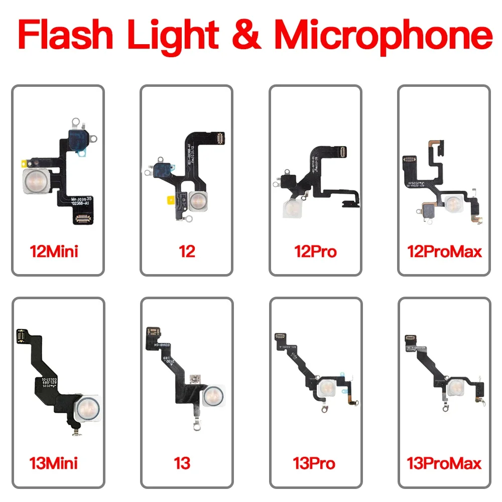 100% OEM Pulled Flash Led Light Power Volume FlashLight Flex Cable Replacement For iPhone 11 12 13 Pro Max Mini With Adhesive image 2