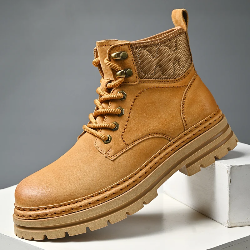 

Outdoor Mountaineering Work Boots for Men: 2025 New Big Yellow Boots, High-Top Height-Increasing British Style Durable Work Shoe