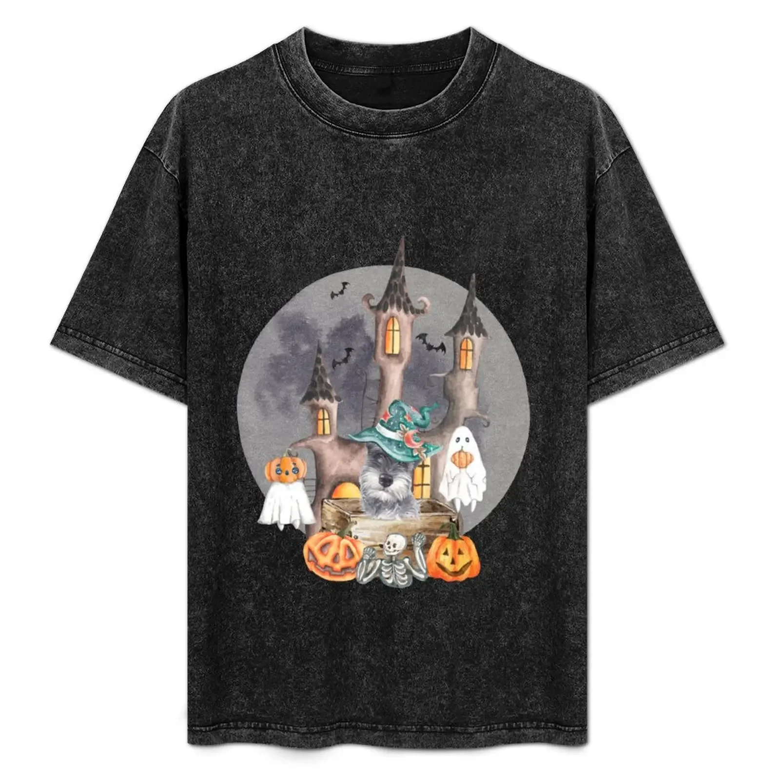 

Schnauzer Halloween : Schnauzer With Boo And Pumpkin T-Shirt plus size clothes oversized t shirt blanks T-shirt men