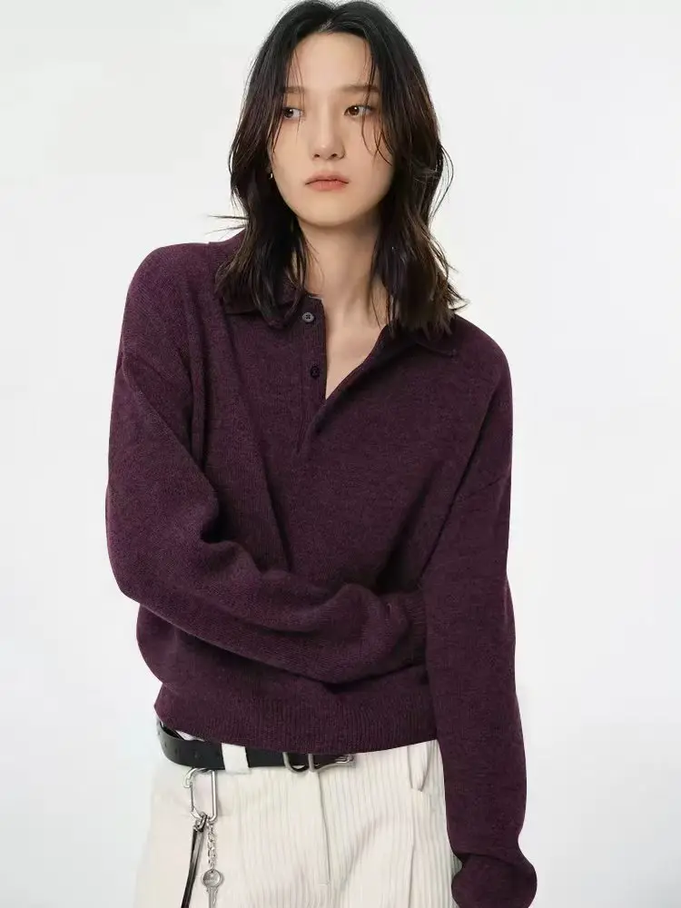 100% pure cashmere new Polo lapel pullover sweater in autumn and winter