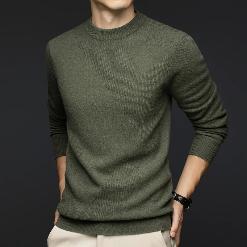 Maglioni di lana 100% di alta qualità Maglione Top in maglia Spessore caldo per l'autunno inverno Maglione solido O Collo Abbigliamento moda maschile
