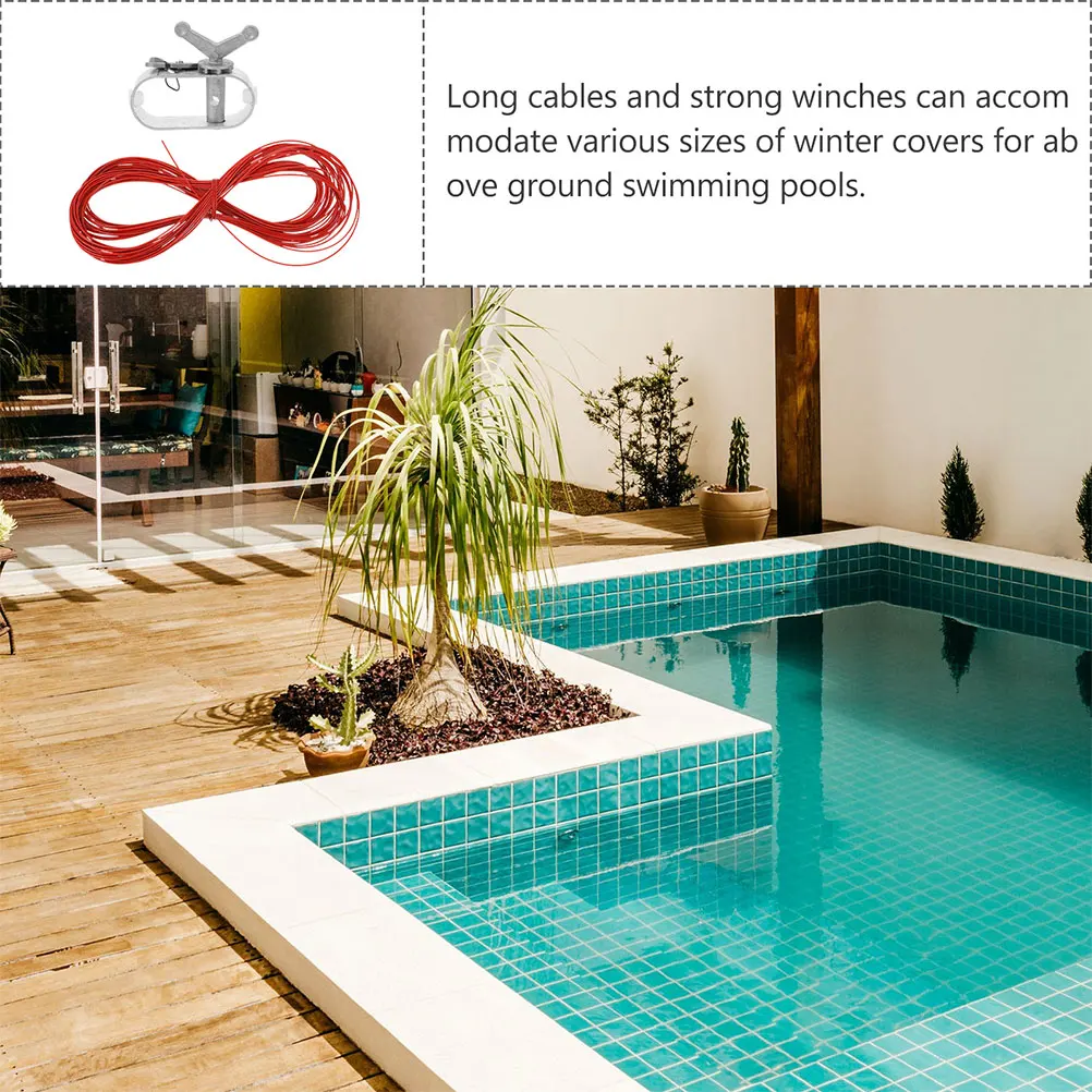 

1Set Pool Cover Cable Winch Long Steel Cable Aluminum Ratchet Tightener Winter Cover Fixing Tool for Above Ground Swimming