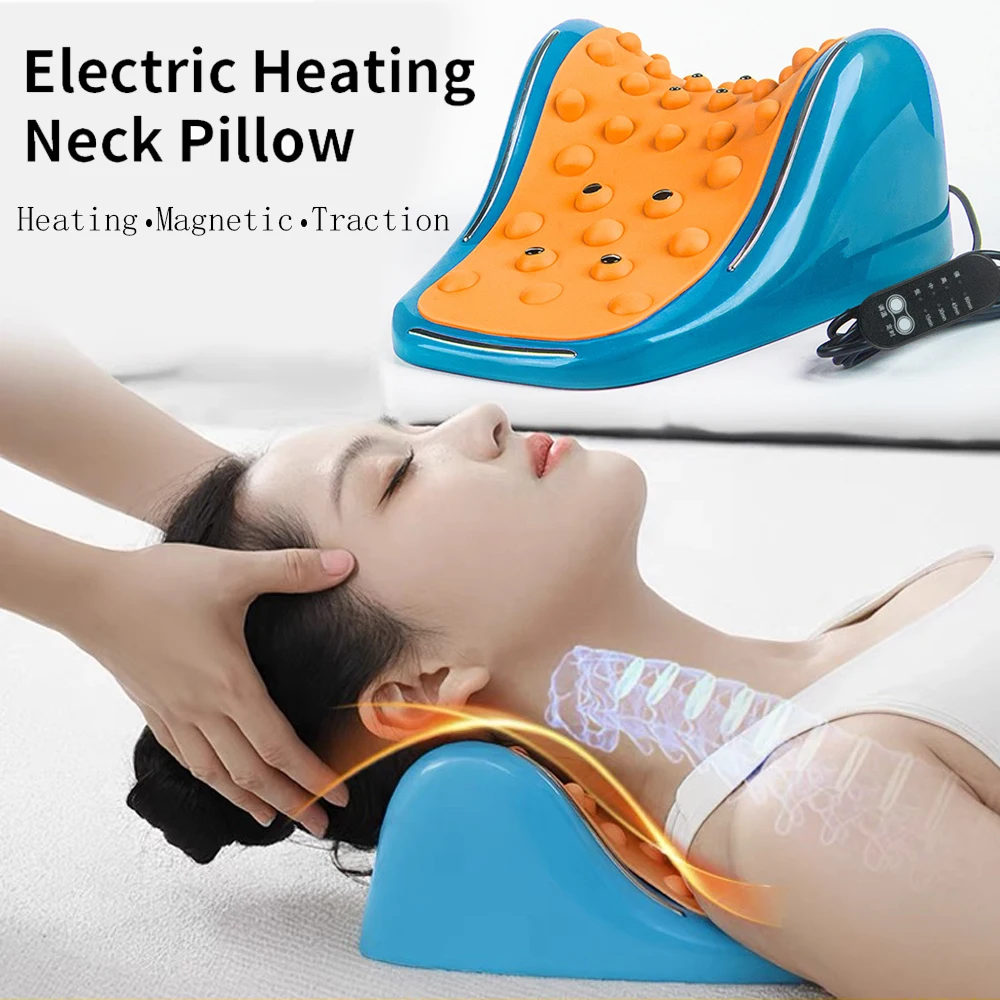 Electric Neck Massager Magntic Therapy Heating Massage Neck Back Hot Compress Neck Traction Relax Sleeping Spine Support