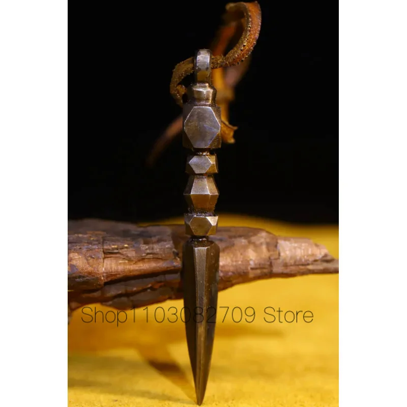 

3"Tibet Temple Collection Old Tiantie Nail shape Dorje Vajra Phurpa Pendant Amulet Dharma Town house Exorcism