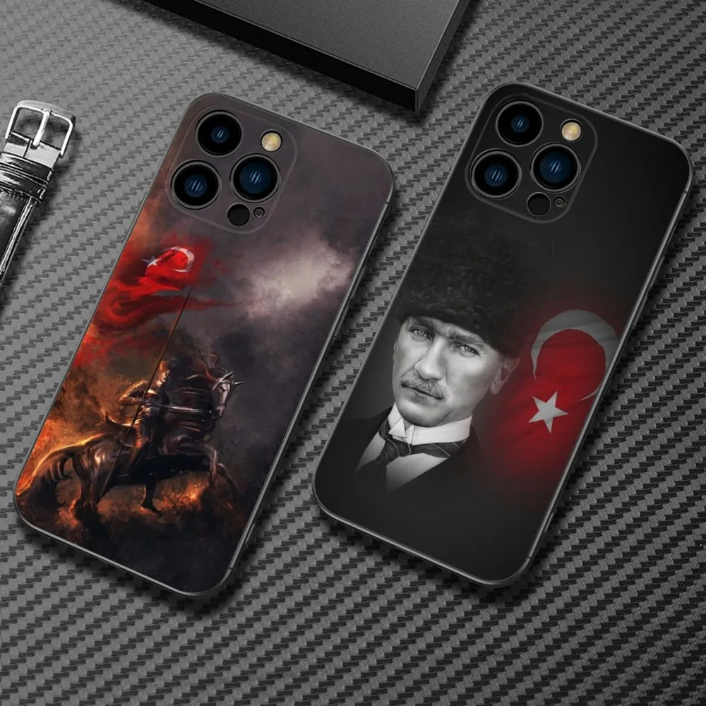 Turkey Mustafa Kemal Ataturk Phone Case For iPhone15,14,13,12 Mini 11 Pro XR,X,XS,MAX 7,8 Plus Silicone Cover Soft Black