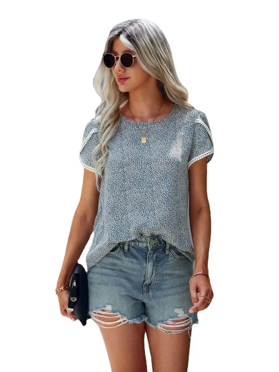 Camiseta informal de verano para mujer, top con estampado floral, corte recto, longitud de ort, otra tela, camiseta para mujer