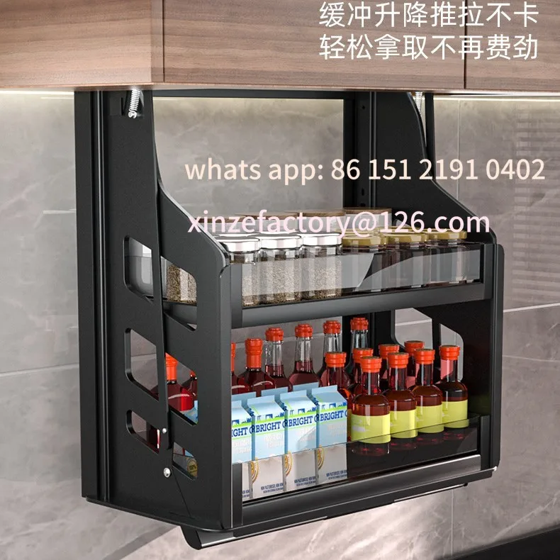 

Customizable Winter Kitchen Cabinet Lifting Basket Up and Down High Cabinet Vertical Lifting Seasoning Rack Drawing Basket
