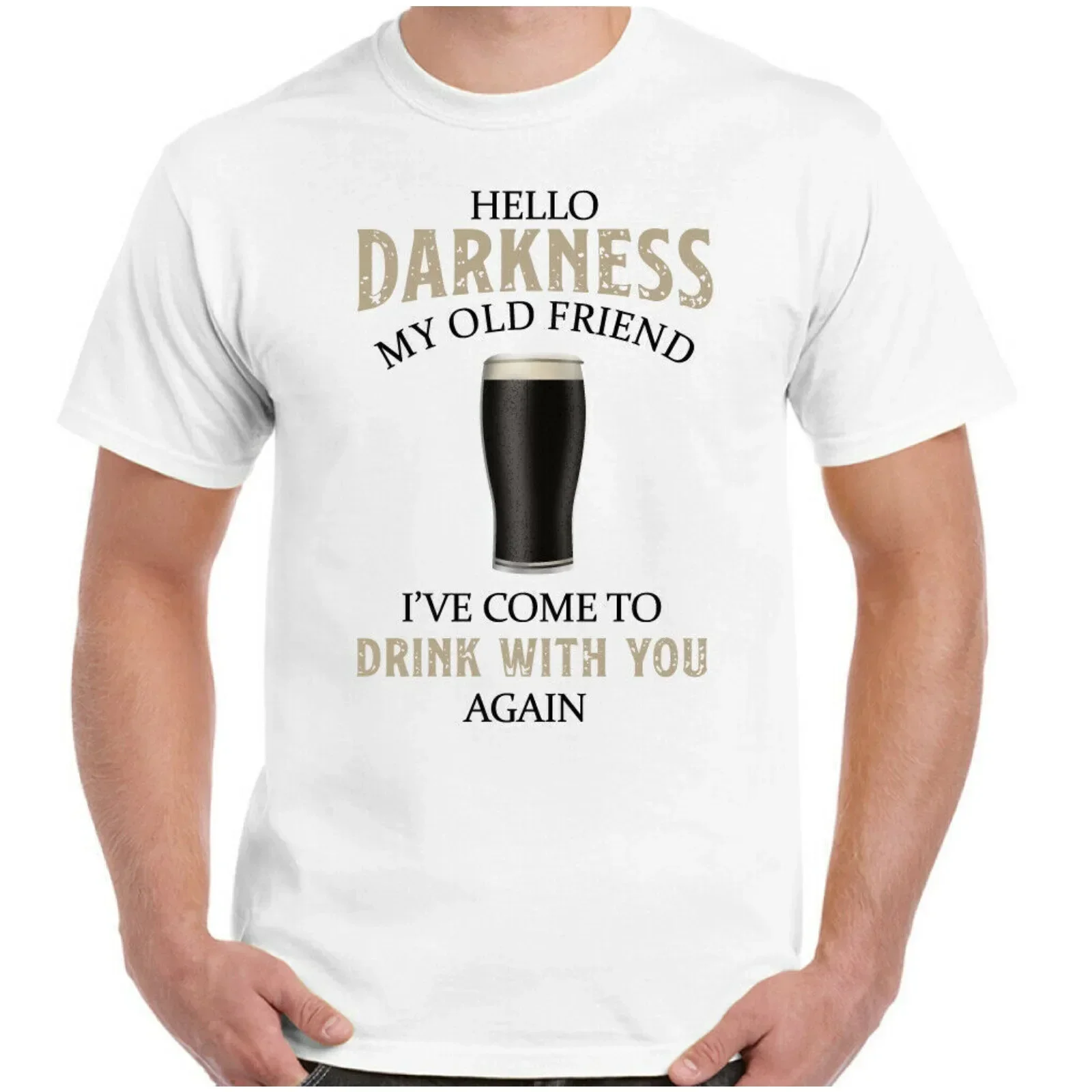 Unisex Hello Darkness My Old Friend Printed Tops Summer Casual Soft Tees Beer Alcohol Drunk BBQ Tee Tops GUINESS Fans T-SHIRT